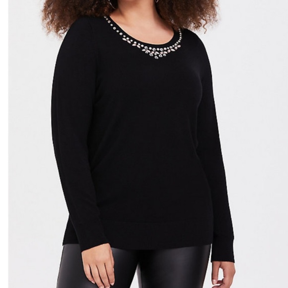 Torrid black sweater rhinestone neck line